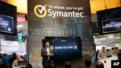 FILE - Symantec makes a presentation at the RSA Conference in San Francisco, April 22, 2015. The company says it has evidence that North Korean hackers are behind recent attacks in 31 countries.