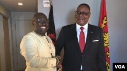 Malawi's President Arthur Peter Mutharika with VOA English to Africa reporter Peter Clottey, before their interview in New York on the sidelines of the UNGA. .