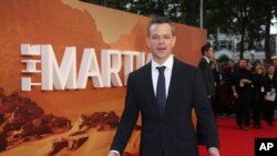 American actor Matt Damon at the European opening of "The Martian" in London, September 24.