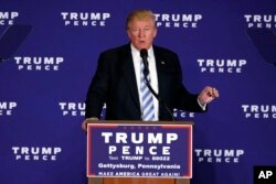 Republican presidential nominee Donald Trump speaks during a campaign event in Gettysburg, Pa., Oct. 22, 2016.