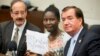 Deborah Peter, center, sole survivor of a Boko Haram attack on her family, House Foreign Affairs Committee Chairman Rep. Ed Royce, right, and Rep. Eliot Engel meet before a House hearing on the terror group in Washington, May 21, 2014.