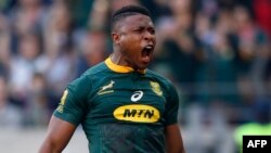 Aphiwe Dyantyi lors du match entre l'Afrique du Sud et l'Australie au stade Nelson Mandela Bay de Port Elizabeth, en Afrique du Sud le 29 septembre 2018.