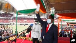 FILE: Zambia's newly elected President Hakainde Hichilema during the Inauguration ceremony in Lusaka, Zambia, Tuesday, Aug. 24, 2021.The Southern African nation in recent years has swung from prosperity and stability to massive debt, recession and repression