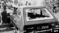 A photo taken in September 1990 in Agrigento, Sicily, obtained from Italian news agency Ansa shows the car in which Italian judge Rosario Livatino was murdered. 