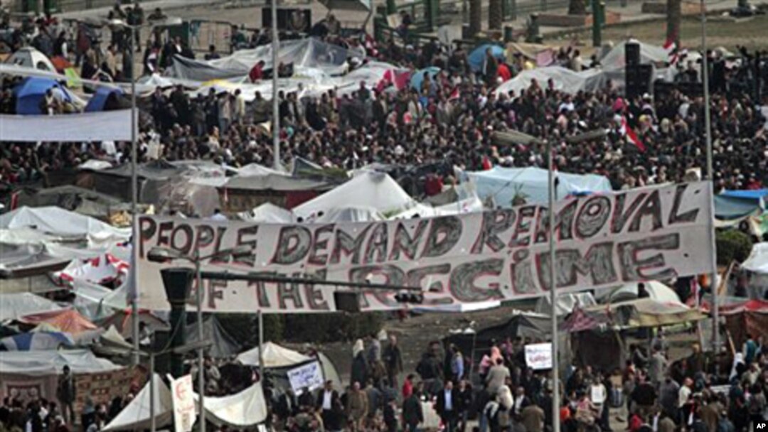 Anti-government demonstrators gather in Cairo's Tahrir Square, the center of Egypt's protests, February 7, 2011