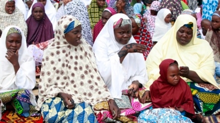 Nigeria Muslim women and girls attend Eid al-Fitr prayers at  Ramat square in Maiduguri, Nigeria, Thursday, Aug. 8, 2013. Nigerians in the birthplace of an Islamic uprising gripping the northeast Thursday celebrated the Muslim holy day of Eid al-Fitr with