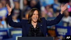 La candidata presidencial demócrata, la vicepresidenta Kamala Harris, habla en un mitin de campaña en la Resch Expo en Green Bay, Wisconsin, el jueves 17 de octubre de 2024. (Foto AP/Susan Walsh).