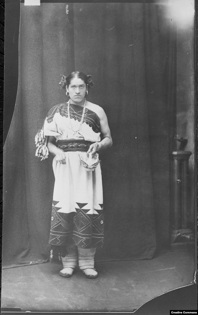 A circa 1886 photograph of We'wha, a famous lhamana of the Zuni people of New Mexico. lhamana means “like a woman," the traditional Zuni gender role now described as two spirit. Courtesy: U.S. National Archives and Records Administration - 523798