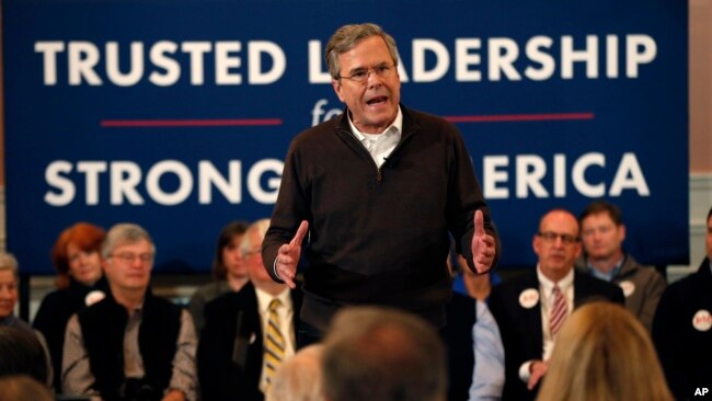 FILE - Republican presidential candidate former Florida Gov. Jeb Bush speaks at a campaign event in Portsmouth, N.H., Feb. 8, 2016.