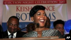 Atlanta mayoral candidate Keisha Lance Bottoms declares victory during an election-night watch party, Dec. 6, 2017, in Atlanta. 