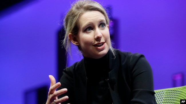 FILE - Elizabeth Holmes, speaks at the Fortune Global Forum in San Francisco, Nov. 2, 2015. Holmes later admitted making mistakes at Theranos, but denied committing crimes.