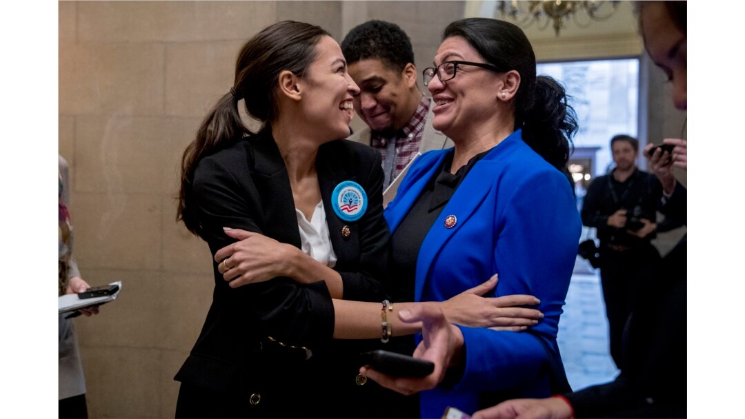 FILE - Rep. Alexandria Ocasio-Cortez, left, and Rep. Rashida Tlaib, Jan. 16, 2019.