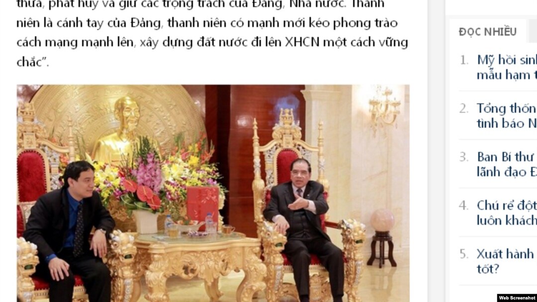 A photo run by the Tien Phong newspaper shows Vietnam's former Communist party chief Nong Duc Manh in what is reported to be his opulently decorated home.