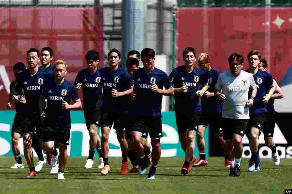 Timu ya Japan&#39;s ikiwa katika mazoezi huko mjini Kazan, Russia Juni 26, 2018 wakati wa michuano ya Kombe la Dunia Russia 2018.