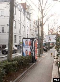 An Obama 2017 campaign poster is shown in Paris, France. (Lisa Bryant)