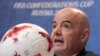 FIFA President Gianni Infantino speaks during a news conference at the St. Petersburg Stadium, Russia, July 1, 2017. Chile lost to Germany in the Confederations Cup final.