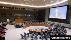 지난 2017년 11월 뉴욕 유엔본부에서 열린 북한 인권 관련 안보리 회의에서 자이드 알 후세인 유엔 인권최고대표가 발언하고 있다.