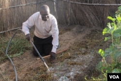 andiforo Banda, who is blind, waters his garden. Banda, who lives in Tsvanhu village in Domboshava, went blind in 1994.