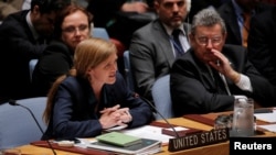 사만다 파워 유엔 주재 미국대사가 지난 7월 뉴욕 유엔본부에서 열린 안전보장이사회 전체회의에서 발언하고 있다. (자료사진)