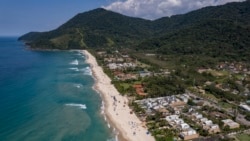 View of Maresias beach in Sao Sebastiao, Brazil, Nov. 27, 2021. Maresias beach is the hometown of three-time surf world champion Gabriel Medina, and one of the favorite beaches for surfers in Brazil due its great and varied waves all year round.