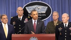 With President Obama, from left: Defense Secretary Leon Panetta and generals Ray Odierno, Army chief of staff; James Amos, Marine commandant; and Martin Dempsey, Joint Chiefs of Staff chairman