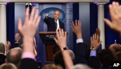 White House Chief of Staff John Kelly calls on a reporter during the daily briefing at the White House in Washington, Oct. 12, 2017.