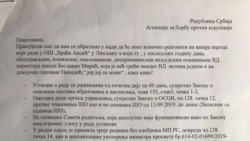 Deo stranice dopisa koji su pojedini članovi rukovodstva Osnovne škole "Braća Aksić" poslali Agenciji za borbu protiv korupcije