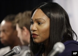 Tennis great Serena Williams talks to reporters at a news conference in New York, March 8, 2016. Williams says fellow tennis pro Maria Sharapova "showed a lot of courage" in taking responsibility for her failed drug test.