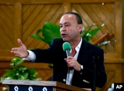 FILE - Rep. Luis Gutierrez, D-Ill., speaks to immigrant rights advocates during a rally against then President-elect Donald Trump's immigration policies at Metropolitan AME Church in Washington, Jan. 14, 2017.