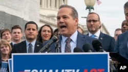 Rep. David Cicilline, D-R.I., speaks before a House vote on the Equality Act of 2019, an LGBT rights measure, at the Capitol in Washington, May 17, 2019. The bill later passed the House 236-173. 