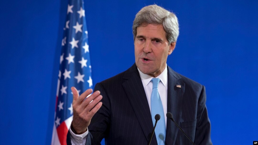Menlu AS John Kerry memberikan penjelasan soal laporan penyelidikan senjata kimia di Suriah oleh tim inspeksi PBB (19/9). 