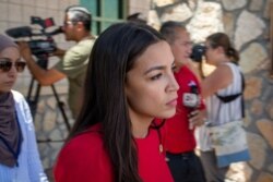 U.S. Rep. Alexandria Ocasio-Cortez leaves border patrol station during a tour of two facilities in El Paso, Texas, July 1, 2019.