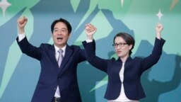 台湾总统大选民进党总统候选人赖清德（左）2023年11月20日宣布台湾驻美国代表萧美琴为他的竞选搭档。（美联社）