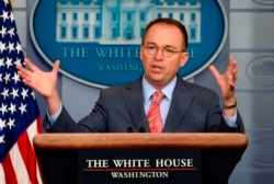 FILE - Mick Mulvaney, then the White House Acting Chief of Staff, speaks during a press briefing at the White House in Washington, D.C., Oct. 17, 2019.