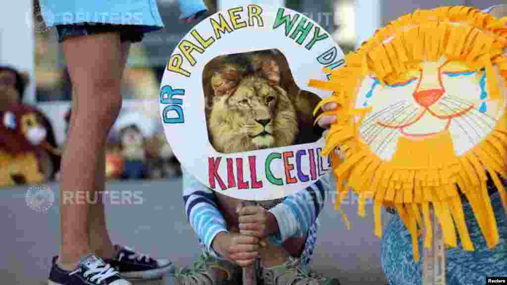 Des manifestants devant le cabinet dentaire du Dr Walter, 29 juillet 2015.