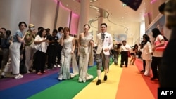 Couples attend a marriage registration event at Paragon shopping mall in Bangkok on Jan. 23, 2025.