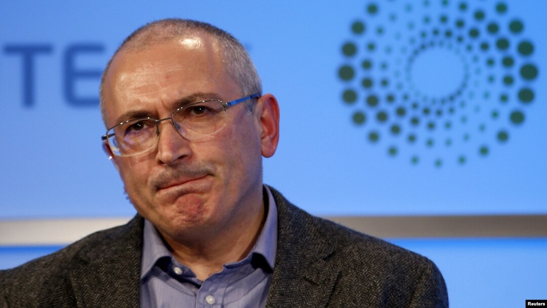 FILE - Former Russian tycoon Mikhail Khodorkovsky speaks during a Reuters Newsmaker event at Canary Wharf in London, Nov. 26, 2015. 
