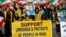 The Anglo-Iranian communities, supporters of Iran's democratic opposition, the National Council of Resistance of Iran (NCRI) and main organised opposition movement PMOI, hold a rally opposite the entrance of 10 Downing Street in London, Jan. 4, 2018.