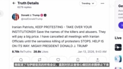 伊朗抗议进入第17天，特朗普敦促“伊朗爱国者”“接管”机构