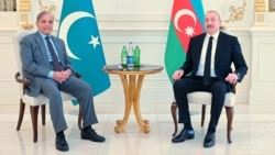 Pakistan's Prime Minister Shehbaz Sharif, left, is seen meeting with Azerbaijan's President Ilham Aliyev in Baku, Azerbaijan, in a photo posted by Sharif Feb. 24, 2025, on his X account (@CMShehbaz).