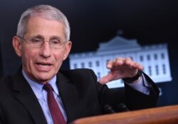 FILE - Director of the National Institute of Allergy and Infectious Diseases Anthony Fauci speaks during an unscheduled briefing after a Coronavirus Task Force meeting at the White House on April 5, 2020, in Washington.