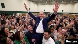 Ireland's tanaiste (deputy prime minister) and leader of Fianna Fail, Micheal Martin celebrates as he is elected during Ireland's general election, at the Cork South Central count center, in Cork, Ireland, November 30, 2024.