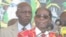 Zimbabwe President Robert Mugabe addressing members of his Zanu PF party at a football stadium in Lupane, about 600km south west of Zimbabwe's capital (S. Mhofu/VOA)
