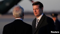 White House Staff Secretary Rob Porter arrives at Joint Base Andrews, Maryland, Feb. 5, 2018.