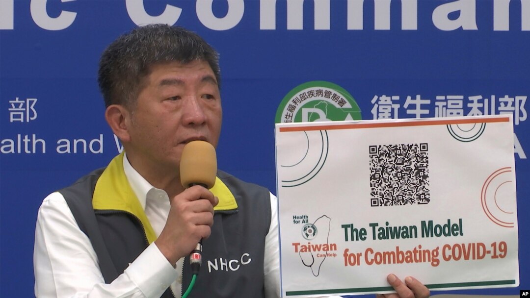 In this image made from a video, Taiwan's Health Minister Chen Shih-chung speaks at a press conference in Taipei, Taiwan, May 6, 2020.