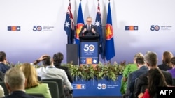 2024年3月6日，澳大利亚总理安东尼·阿尔巴尼斯（Antony Albanese）在东盟-澳大利亚特别峰会结束时的新闻发布会上向媒体发表讲话。