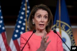 FILE - House Speaker Nancy Pelosi, D-Calif., talks to reporters at a news conference on Capitol Hill in Washington, May 2, 2019.