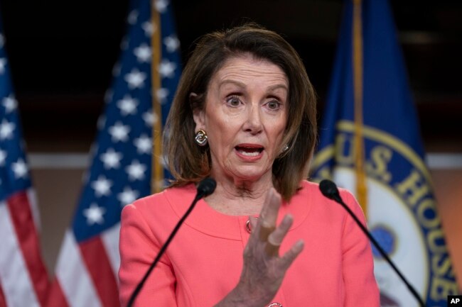 FILE - House Speaker Nancy Pelosi, D-Calif., talks to reporters at a news conference on Capitol Hill in Washington, May 2, 2019.