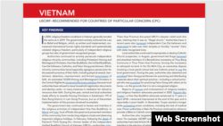 Phúc trình của USCIRF 2021 về tình hình tự do tôn giáo Việt Nam, ngày 21/4/2021.