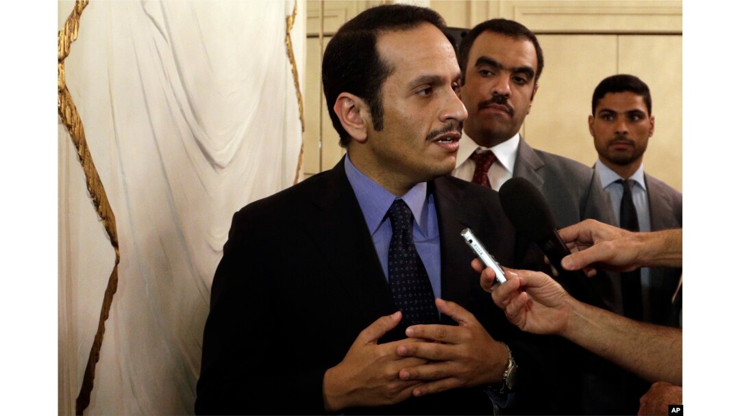 Qatar's foreign minister, Sheikh Mohammed bin Abdulrahman al-Thani, talks to journalists during a news conference in Rome, July 1, 2017.
